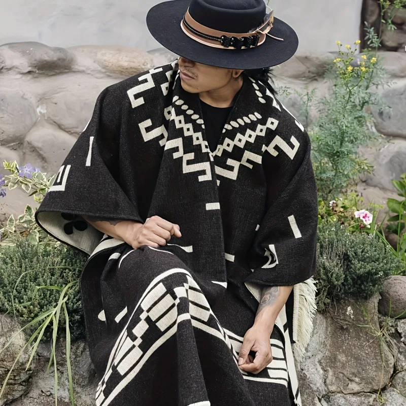 Wool Scarf Men - Men's Cape Fashionable Knitted Fringed Pullover
