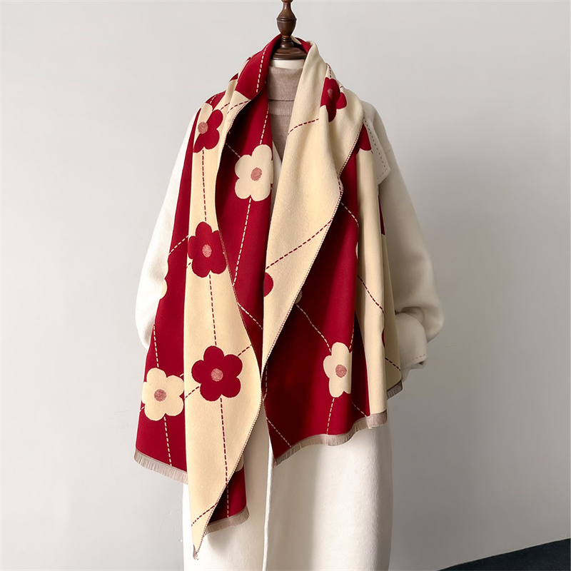 Cashmere Pashmina Wrap - Luxury Brand Cashmere Women Floral Scarf