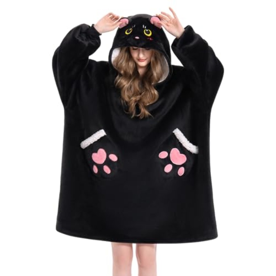 OLAOLA Black Cat Wearable Blan - đánh giá và giá Sherpa Hoodie Fleece