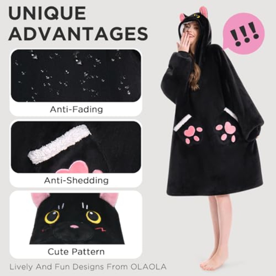 OLAOLA Black Cat Wearable Blan - đánh giá và giá Sherpa Hoodie Fleece
