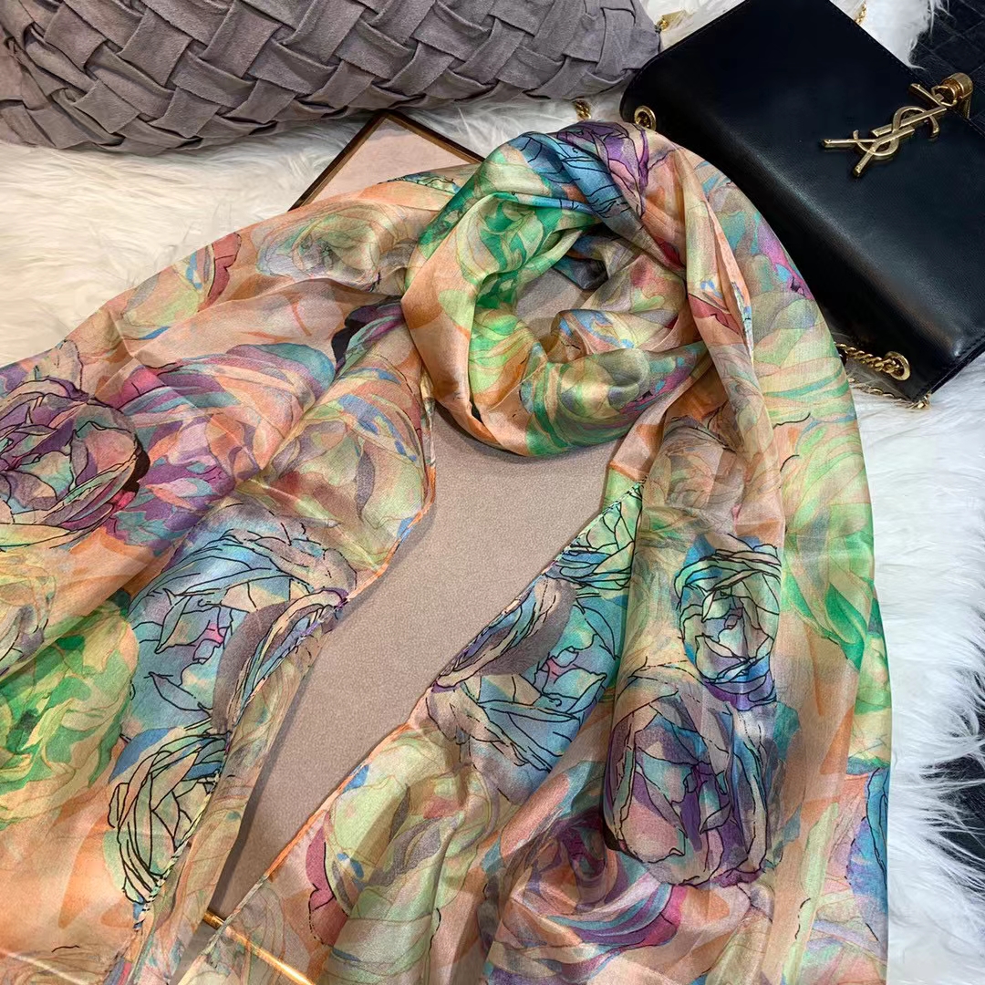Ladies Green 100% Silk Scarf S - đánh giá và giá Shawl Wrap Winter