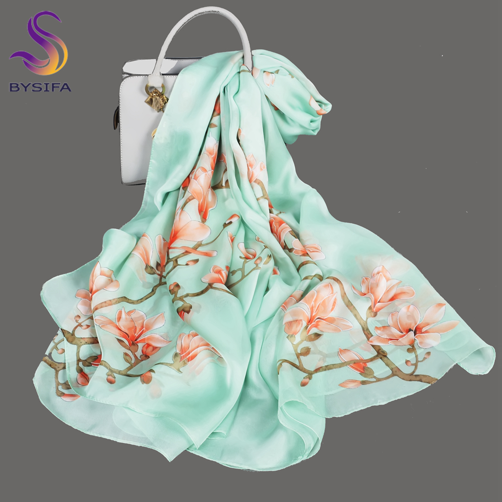BYSIFA| Light Green Silk Scarf - đánh giá và giá Shawl Wrap Winter