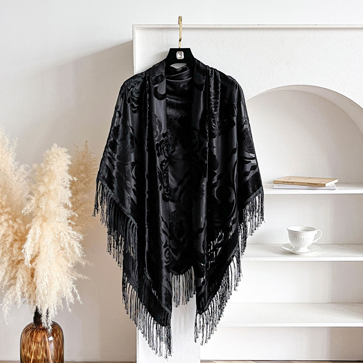 Retro Velvet Tassel Scarf Flor - đánh giá và giá Shawl Wrap Winter