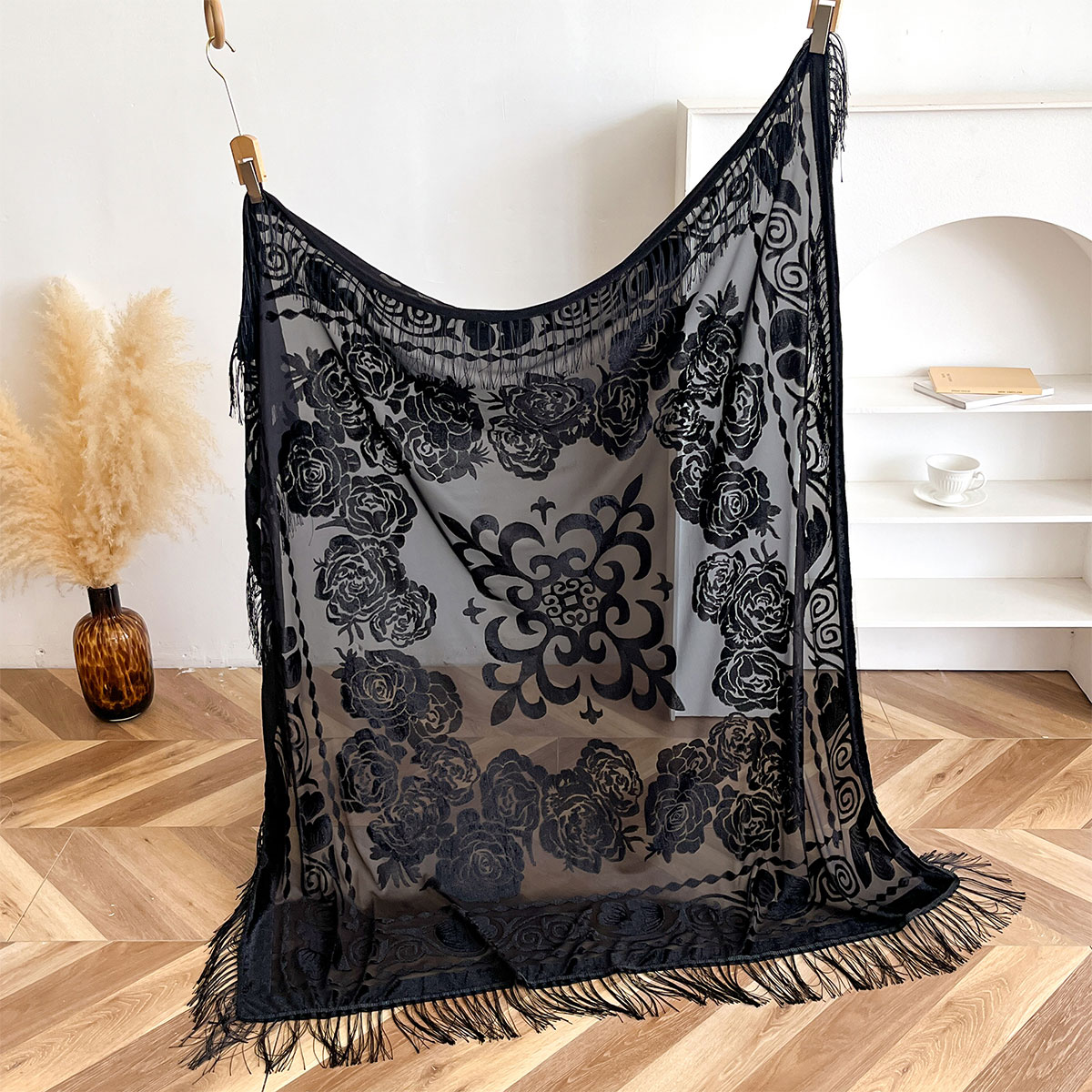 Retro Velvet Tassel Scarf Flor - đánh giá và giá Shawl Wrap Winter