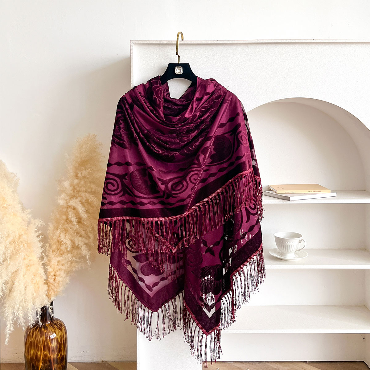 Retro Velvet Tassel Scarf Flor - đánh giá và giá Shawl Wrap Winter